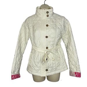 Lilly Pulitzer Destination Quilted Jacket Belted pink lined Cream
